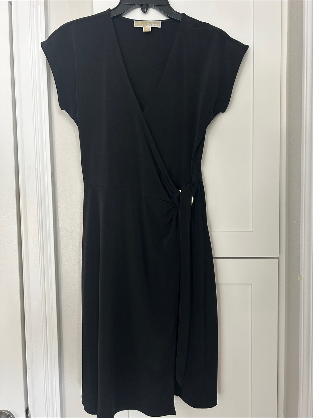 Michael Kors Black Wrap Dress with Side Tie Detail
